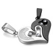 Hpolw MenWomens 2 PCS Stainless Steel Pendant Necklace CZ Black Silver Heart Valentine -with 20&23 inch Chain