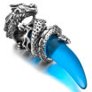 Hpolw Mens Stainless Steel Pendant Necklace Crystal Silver Blue Dragon Wolf Tooth Tribal -with 23 inch Chain