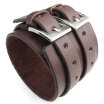 Hpolw Wide Genuine Leather Mens Bangle Cuff Bracelet Punk Rock Fits 7" to 85" Brown