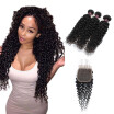 Ishow Kinky Curly Weave Human Hair Bundles With Baby Hair With Lace Closure 7A Peruvian Hair Weave 3 Bundles with Closure