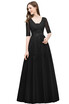 Bridesmaid A-line V-neck Half Sleeves Gray Lace Evening Dresses Sexy Backless Applique Long Prom Dresses