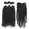 8A Mongolian Curly Virgin Hair With Closure 4 Pcs Lot Mongolian Remy Human Hair Weaves 3 Bundles And Lace Closures Natural Black