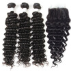 8A Indian Virgin Hair Deep Wave With Closure 3 Bundles Indian Deep Curly Human Hair Weaves And Lace Closure 4Pcs Lot Natural Black