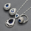 Blue Stone Silver Plated Jewelry Sets for Women Necklace Clip Earrings Ring Four Colors Available Free Jewelry Box
