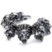 Hpolw Heavy Large Stainless Steel Gothic black Lion Biker Lion head connecting chain Mens Key buckle Bracelet