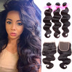 Dream Like Indian Body Wave 3 Bundles with Closure Virgin Human Hair Black Color