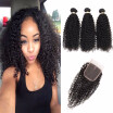 HCDIVA Cheap Malaysian Kinky Curly 3 Bundles Human Hair Bundles with Lace Closure Free Part Malaysian Virgin Curly Hair Weave