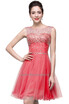 A-line Sleeveless Crew Short Tulle Prom Dresses with Crystal Beads