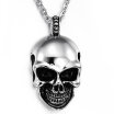 Hpolw Mens Gothic Skull Stainless Steel Pendant Necklace Silver Black 18-26 inch Chain