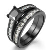 Luxury Black Rings 2 pieces Ring Sets Princess Cut Cubic Zirconia Ring Fashion Jewelry for Women Luxury Black Rings 2 pieces Ring