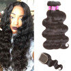 Glary Mongolian Human Hair Bundles with Closure Body Wave Virgin Hair 100 Unprocessed Hair 3 Bundles With Closure Natural Color