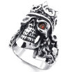 Hpolw Mens black&silver Stainless Steel skeletonskull Ring&Gothic Skull King Crown rubies ring