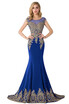 Lace Applique Mermaid Prom Dresses Capped Sleeves Sheer Long Evening Dresses