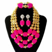 Red And Yellow Coral Party African Beads Bridal Necklace Earrings Bracelet Nigerian Wedding Beads Jewelry Set For Women