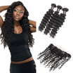 Ishow Hot Sell 7A Ear to Ear Lace Frontal Closure With 3Bundles Brazilian Virgin Hair Deep Wave Hair With Lace Frontal Closure
