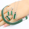 925 Silver Logo Bridal Jewelry Sets For Women Green Emerald Bracelet Earrings Necklace Pendant Rings