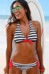 Hot Sale Black Striped Bikinis Set Women Halter Bandages Top Brazilian Swimsuit Push Up Summer Bathing Suit biquini