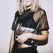 Women Mesh Long Sleeve See Through Top T-Shirt Blouse