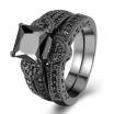 Love Heart Black Gold Color Ring Sets AAA Square Black Cubic Zirconia Luxury Jewelry For Men & Women Full Sizes R612