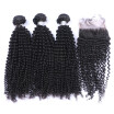 8A Malaysian Kinky Curly Virgin Hair 3 Bundles With Lace Closure 4PcsLot Malaysian Afro Curly Remy Human Hair Weaves And Closures