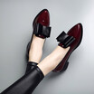 Patent Leather Fashion Penny Loafers for Women Low Heel Slip-On Casual Shoes Pointed Toe Bowtie Decoration