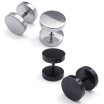 Hpolw 2 Pairs Mens Womens Stainless Steel Round Tunnel Plug Stud Earrings Silver Black 3-14mm