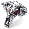 Hpolw Mens Cubic Zirconia silver&black Stainless Steel rubies Ring&Gothic OX head Skullskeleton ring