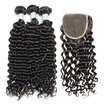 8A Mongolian Curly Virgin Hair With Closure 4 Pcs Lot Mongolian Remy Human Hair Weaves 3 Bundles And Lace Closures Natural Black
