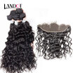 8A Mongolian Water Wave Virgin Hair With Lace Frontal Closure 3 Bundles Wet And Wavy Curly Human Hair Weaves And Closures 4Pcs Lot