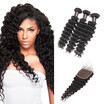 Ishow Hot Selling Brazilian Deep Wave With Closure 7A Brazilian Virgin Hair 3 Bundles With Baby Hair Closure Nantural Color