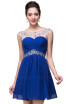 Beaded Royal Blue Red Short Mini Homecoming Prom Party Dresses Sheer Neck Pleated Chiffon Red Graduation Dress