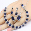 2018 New Dark Blue Sapphire 925 Silver Jewelry Sets For Women Bracelet Earrings Necklace Pendant