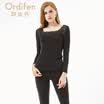Ou Difen thermal underwear set 2018 new sexy lace square collar solid color modal comfort female thermal underwear XW7110 black XL
