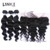 8A Mongolian Loose Wave Virgin Hair With Lace Frontal Closure 3 Bundles Wavy Curly Human Hair Weave Closure 4Pcs Lot Natural Black