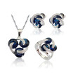 Classic Round Dark Blue Stone Silver Plated Jewelry Sets for Women Necklace Choker Stud Earrings Ring Free Jewelry Box