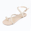 Apricot coloured clasp Pinch toe High quality pearls Flat bottom Sandals daily Leisure time Flat shoes