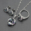 Classic Round Dark Blue Stone Silver Plated Jewelry Sets for Women Necklace Choker Stud Earrings Ring Free Jewelry Box