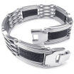 Hpolw Mens Rubber Stainless Steel Bracelet Wide Link Silver Black