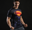 Summer Mens Fashion Compression T shirts Tights Long Sleeve Training Workout Round Necks 3D Superman Fitness Tee Shirts