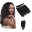 Ishow Kinky Curly Weave Human Hair Bundles with Lace Closure 7A Peruvian Hair Weave 4 Bundles with Closure