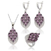 Geometric Purple Stone Silver Plated Jewelry Sets for Women Choker Dangle Earrings Ring Free Jewelry Box