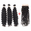 HCDIVA Hair Malaysian Virgin Hair 3 Bundles with Closure Deep Wave Virgin Hair Bundles with 4x4 Closure Free Part 4Pcs Lot