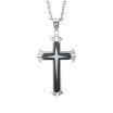 Hpolw Mens Polished 316L Shining Stainless Steel Star Cross Necklace Pendant - Black&Silver21 Inch ChainChristmas present