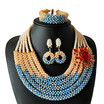 AMYNOVA Orange 5 Strands Crystal Beaded Bridal Nigerian Wedding Beads African Beads Necklace Jewelry Set for Women