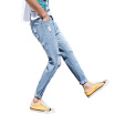 Damaizhang Brand Men Fashion Casual Hole Long Jeans Light Blue Plus Size Zipper Denim Cropped Jeans