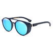 SHAUNA Vintage Punk Style Women Round Sunglasses Fashion Men Blue Reflective Lens Goggle Shades UV400