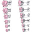 Hpolw Womens Cubic Zirconia Stainless Steel Round Stud Earring set 3-8mm 6 Pairs Pink