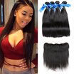 WYF Brazilian Virgin Straight Hair 4 Bundles with Lace Frontal 100 Human Straight Hair
