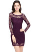 Vestido de Festa Curto Sexy Sheer Long Sleeve Burgundy Short Bodycon Dress 2017 Cheap O Neck Black Lace Dress Vestidos Femininos