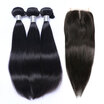 9A Brazilian Virgin Hair Straight With Lace Closure 3 Bundles Brazilian Remy Human Hair Weaves And Closures 4Pcs Lot Natural Black